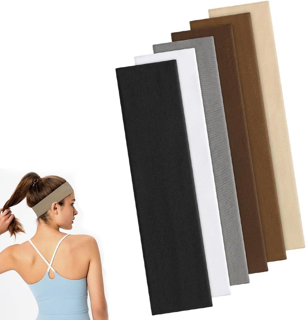 Yuannee Headbands for Men and Women, 6 Pieces Sports Hair Band, Elastic, Soft and Non-Slip, Gym, Thin Headband, Summer Hair Bands for Yoga, Running, Ideal Ninja Headband for Sports and Everyday Use image number 1