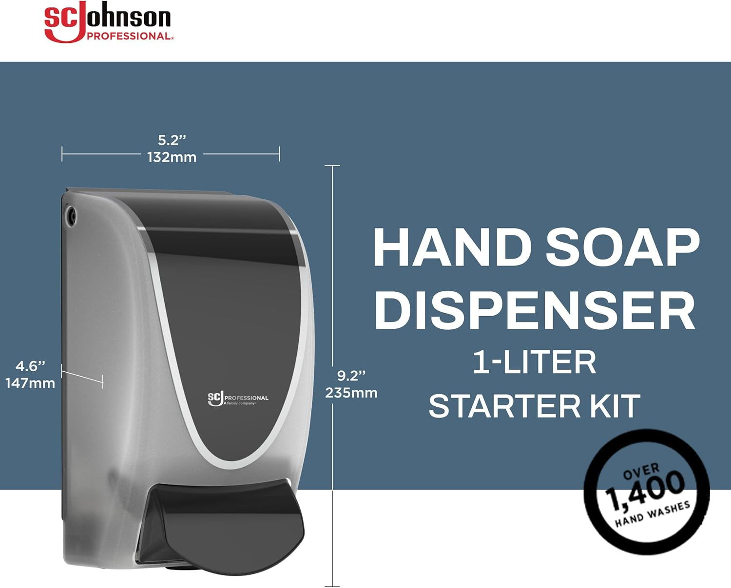 SC Johnson Professional Clear FOAM Dispenser and Refill Starter Kit, Wall Mount Soap Dispenser for Hand Soap, 1 Refresh Clear FOAM Hand Wash, 1 Liter Cartridge, 33.8 Fl. Oz., for Professional Use Only image number 5