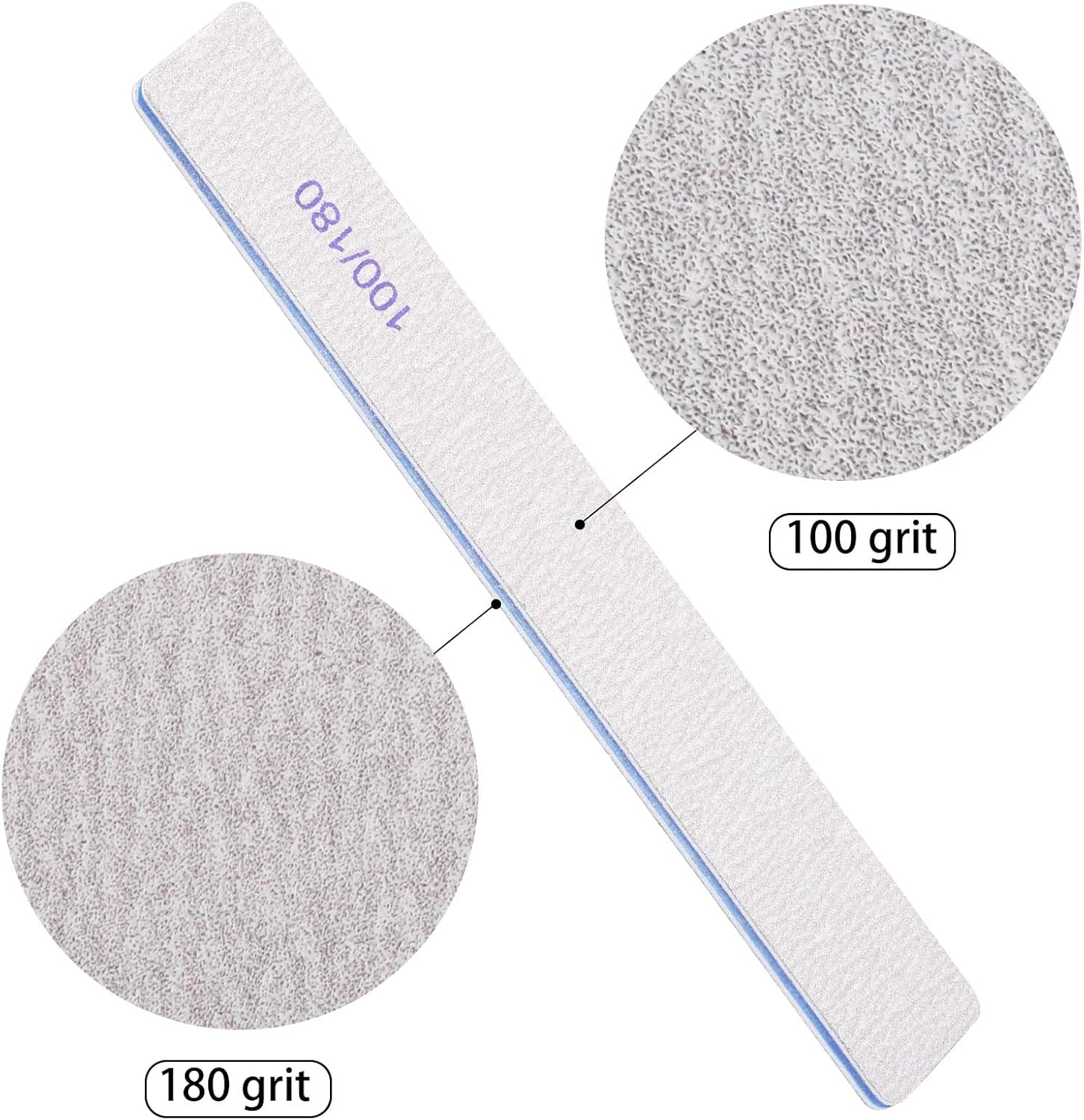 25 Pcs Rectangle Nail Files 100/180 Grit Double Sided Fingernail Emery Boards and Nail Buffers Professional Manicure Tools for Acrylic Nails and Natural Nails image number 4