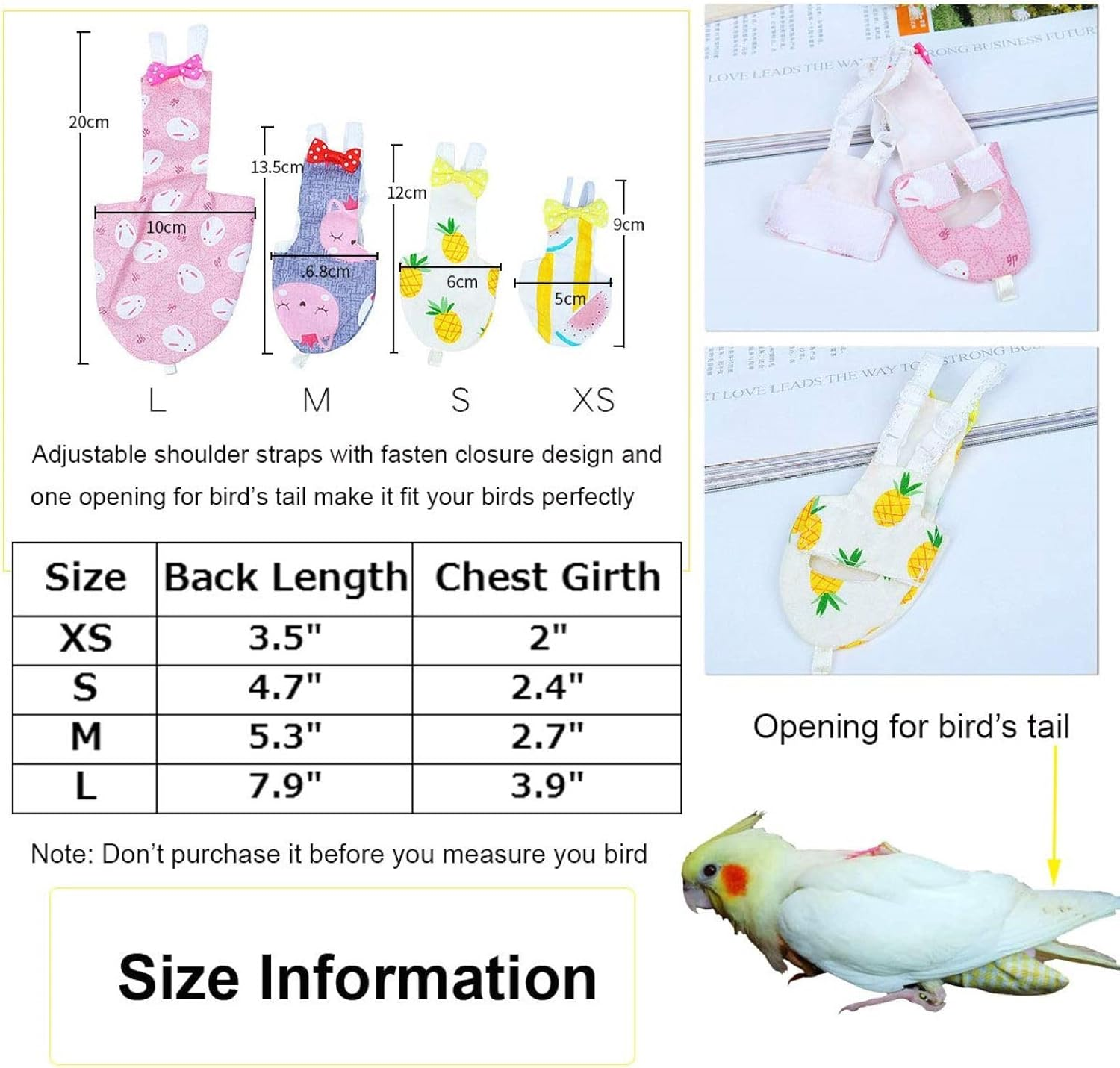 QBLEEV Bird Diaper Cockatiel Clothes Flight Suite, Reusable Parrot Nappy with Waterproof Inner Layer, Cute Pigeon Pants Urine Wet Suit Costume for Conure Macaw African Budgies Sun Parakeet image number 3