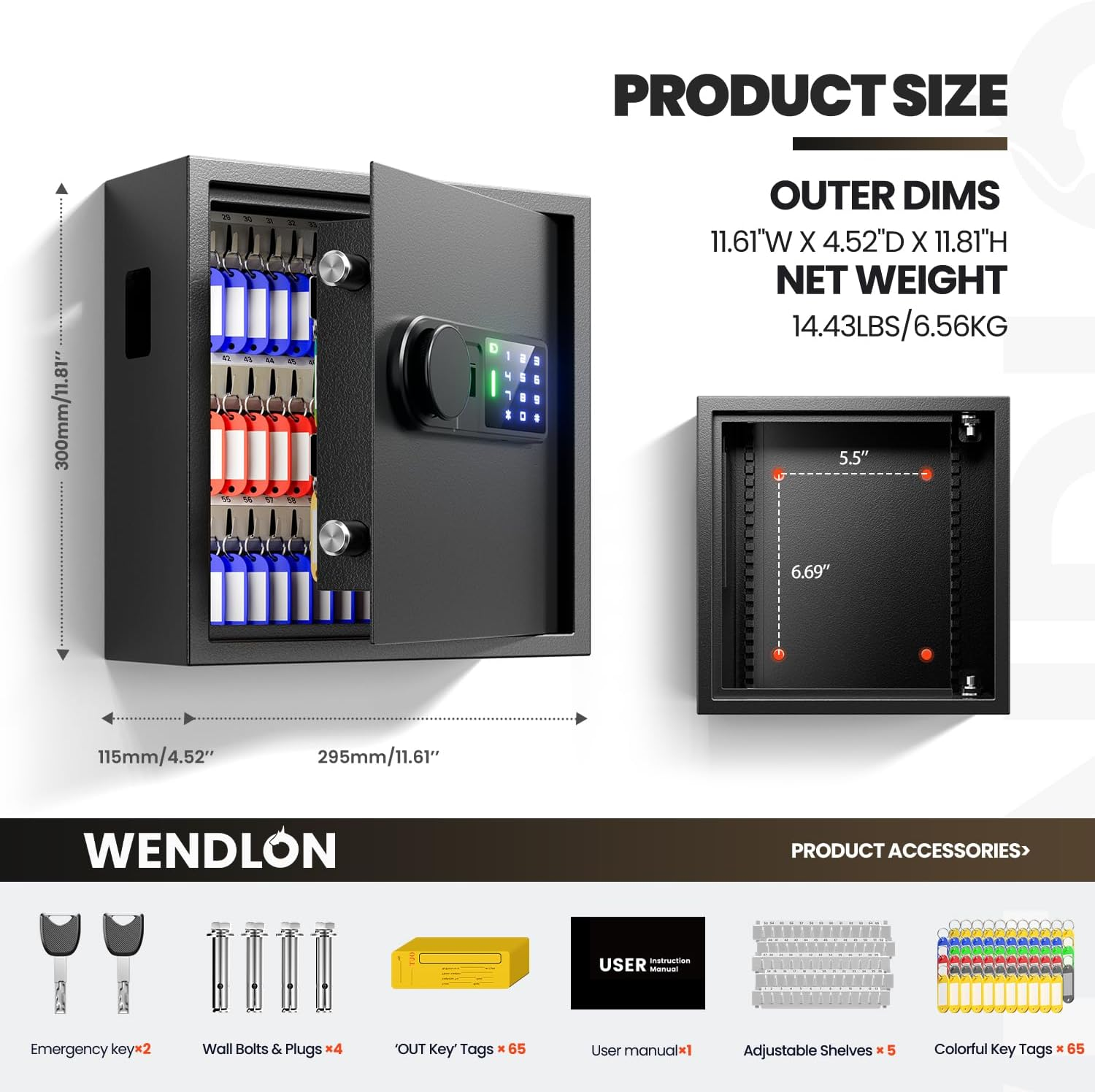 65-Key Electronic Key Safe Lock Box | Anti-Theft Deposit Slot & Key Retrieval Tags | Wall-Mount Key Cabinet for Home & Offic,Key Lock Box