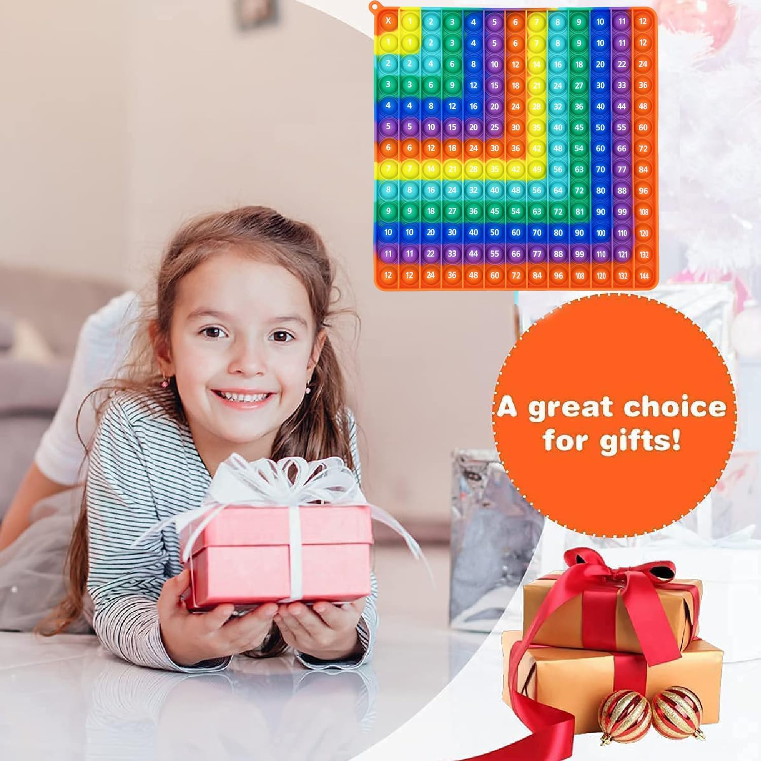 PETBSNVB Big Size Multiplication Pop It, Learn Counting and Multiplication with Pop Fidget Toy, Number Pop It, Fidget Toys, Bubble Sensory, Pop It Numbers Anti-Anxiety Mouse Bubbles Sensory (Rainbow) image number 2