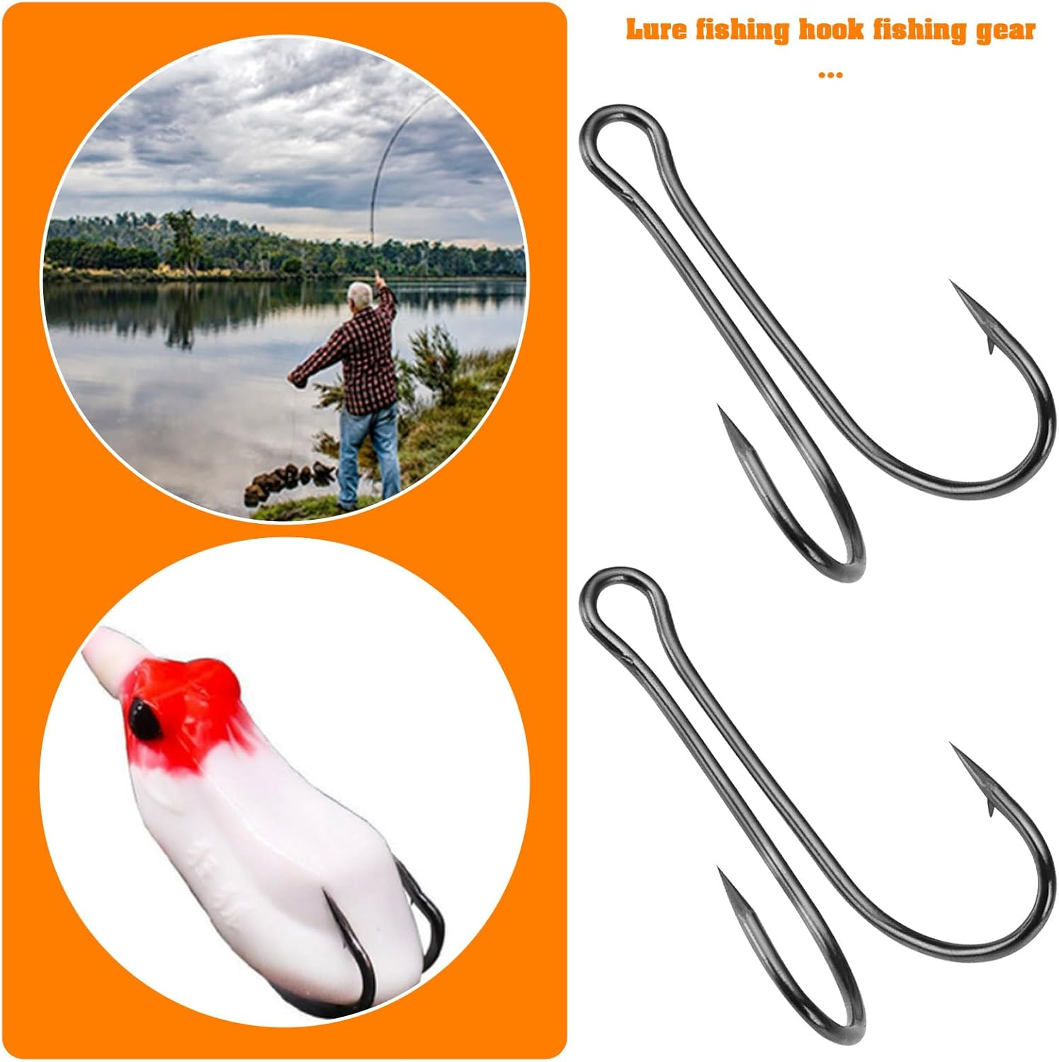 SG Store 55PCS Double Fishing Hooks #1-#3/0 High Carbon Steel Fishing Double Hooks Sharp Open Shank Barbed for Saltwater Freshwater image number 1