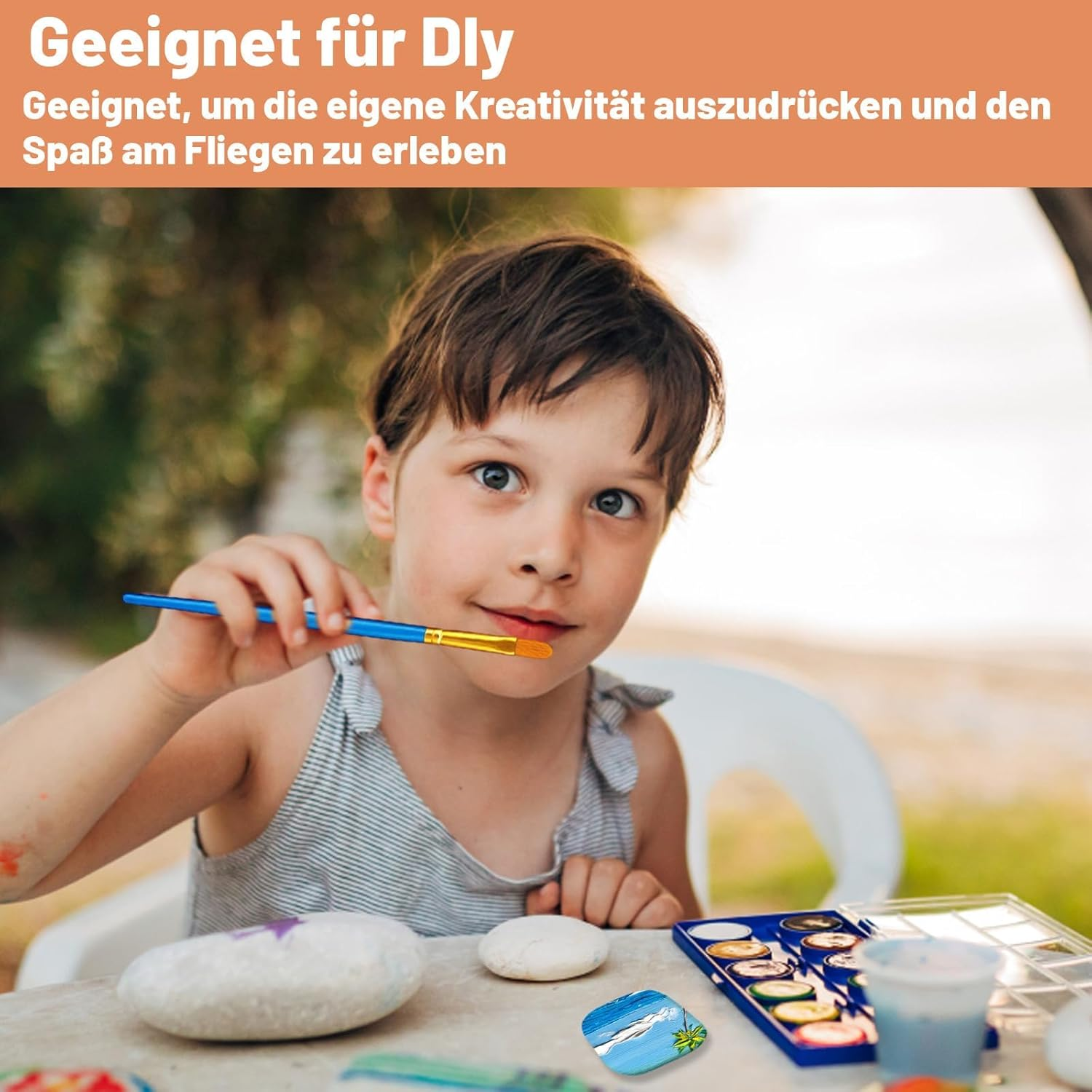 Stones for Painting, Pack of 10 Flat Pebbles in 3 Sizes, with 10 Different Brushes, Ideal for DIY Art Projects, Children'S Painting and Home Decoration image number 5