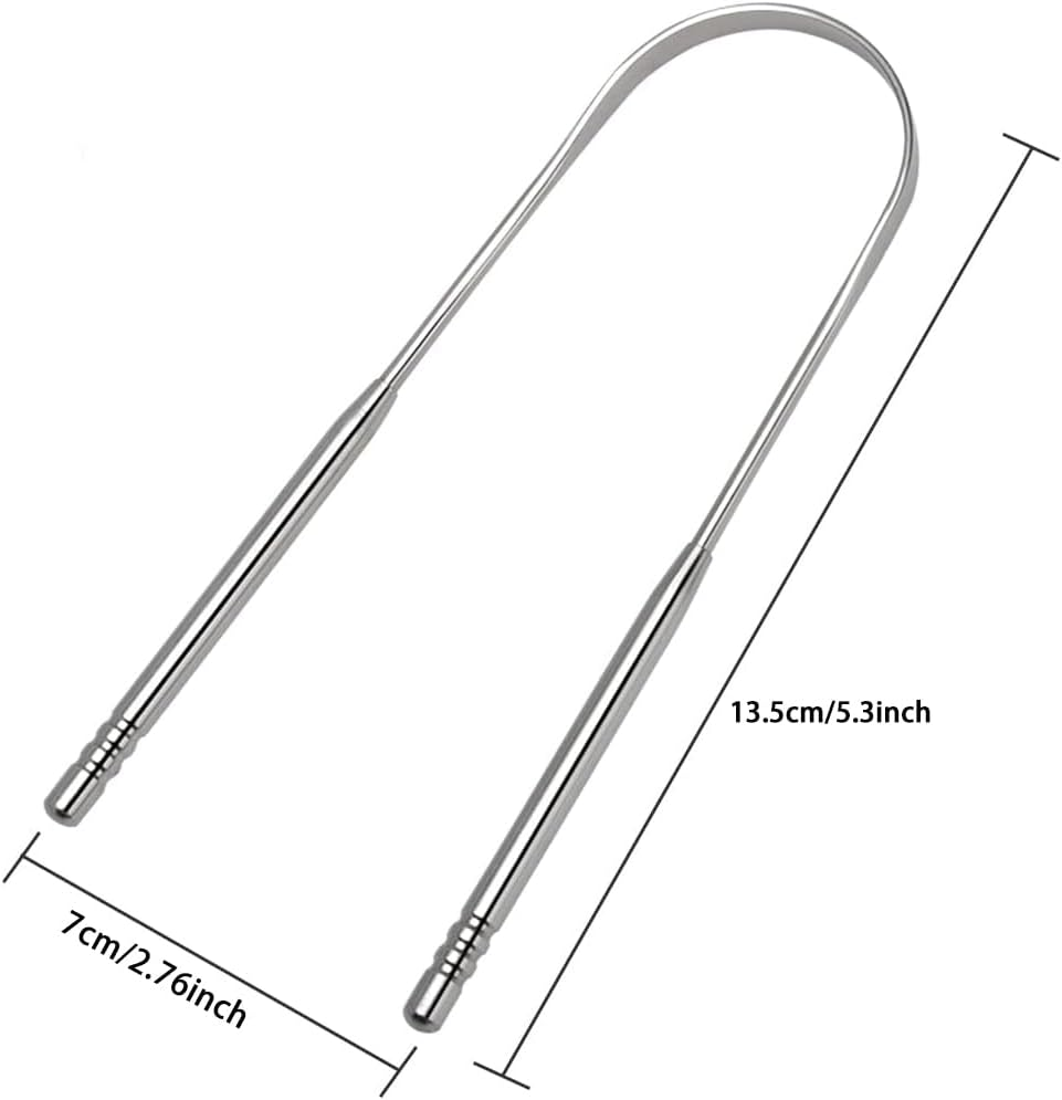 2 Pack Tounge Scrapers, Cure Bad Breath Stainless Steel Tongue Cleaner Metal Scrubber with Travel Case for Adults, with Non-Synthetic Grip Surgical Grade Dental Kit for Eliminating Halitosis Treatment image number 1