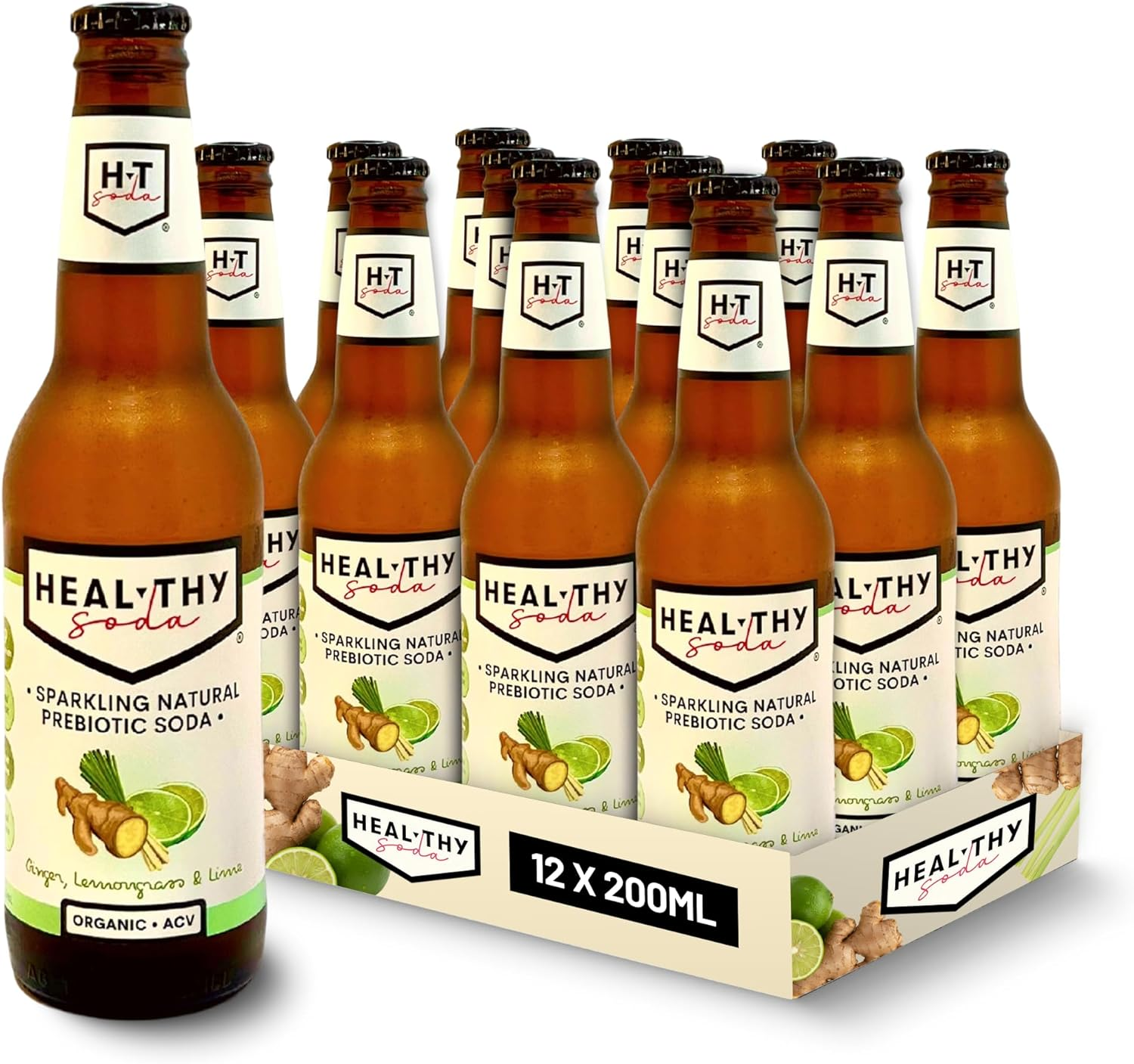 Heal Thy Soda, Ginger Lemongrass & Lime, 12X200Ml &ndash; Naturally Flavoured Sparkling Soda, Zero Sugar, Low Calorie, Infused with Real Fruit & Apple Cider Vinegar Mother, No Artificial Flavours image number 2