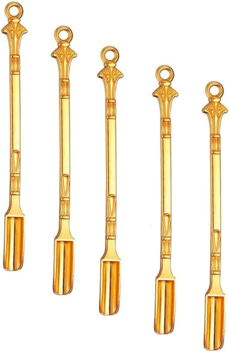 Acrylic Mini Snuff Spoon, 5 Pieces Mini Spoon,Gold Mini Spoon Mini Shovel Microscale Spoon Home Supplies Pendants Necklace Vials,For Filling Salts, Herbs image number 2