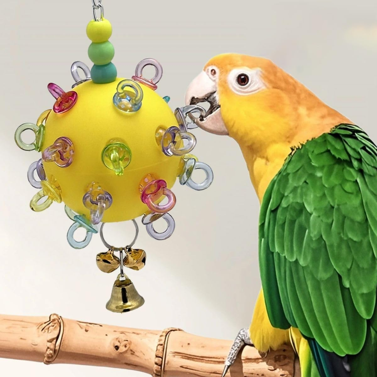Jade Deals Parrot Bird Toy, Boredom Relief Hanging Ball with Colorful Rings & Bells, 12.99 Inches Length, Suitable for Budgerigars; Cockatiels; Sun Conures, Interactive Chewing Vent Toy image number 2
