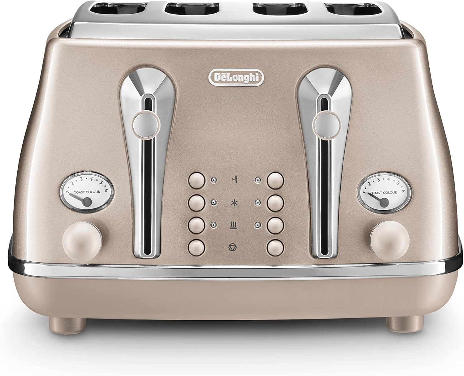 De'Longhi Icona Metallics CTOT4003.​BG, 4 Slot Toaster with Reheat, Bagel, Cancel, and Defrost Functions, 6 Browning Levels, 1800 W, Pull Crumbs Tray, Stainless Steel, Beige image number 2