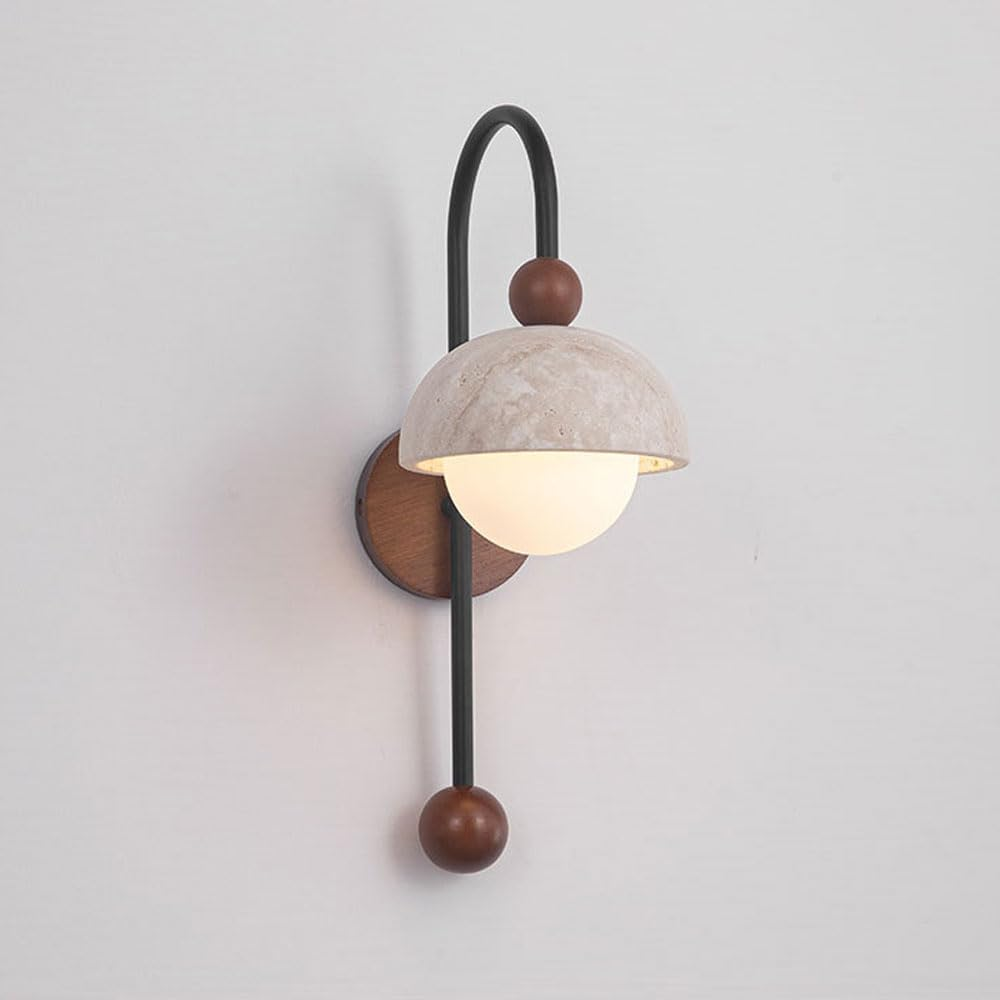 Natural Stone Wall Sconce Globe Glass Wall Mount Light Wood Wall Lamp Nordic Hardwired Sconces G9 Vanity Lighting with White Glass Ball for Living Room Bedroom Bedside XXZ image number 6
