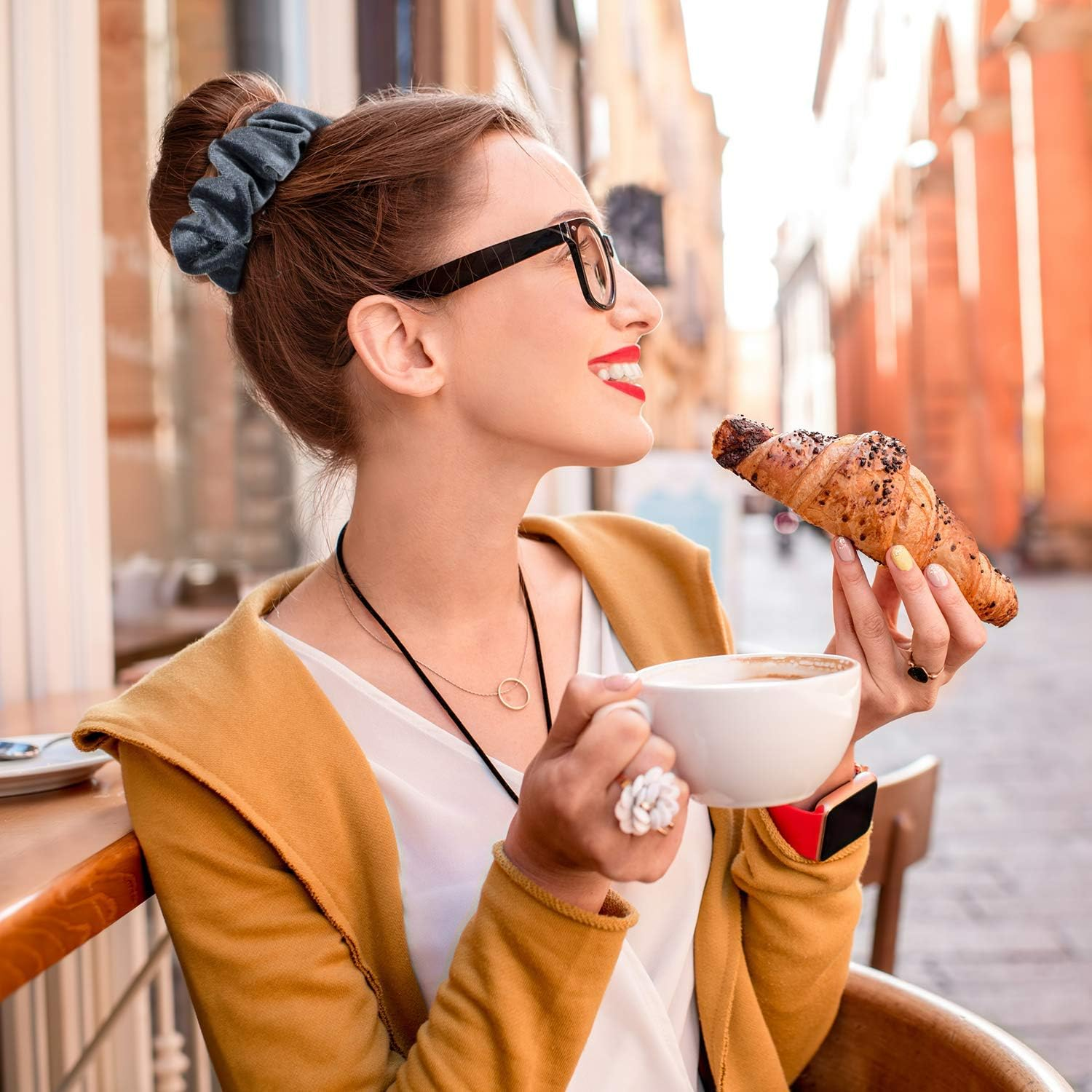 12 Pcs Soft Hair Scrunchy Bobbles Elastic Hair Bands Ties Donut Hair Accessories for Women Ponytail Holder Velvet Vintage Scrunchies (12 Colors) image number 3