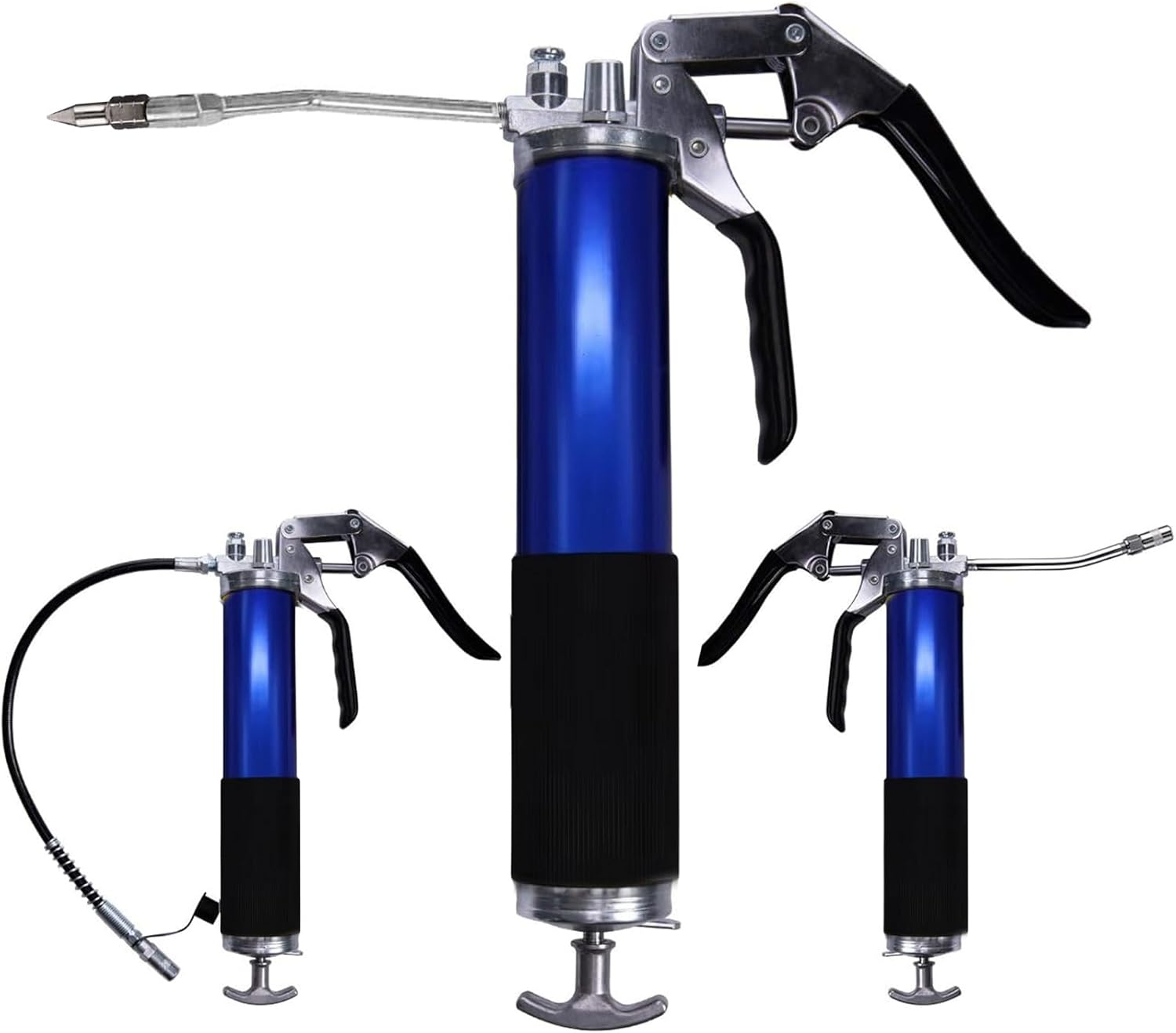 Grease Gun, 6000 PSI Heavy Duty Pistol Grip Grease Gun, 3 Flex Hose, 1 Extension Straight Pipe, 1 Sharp Type Nozzle and 1 Normal Coupler, Blue image number 6