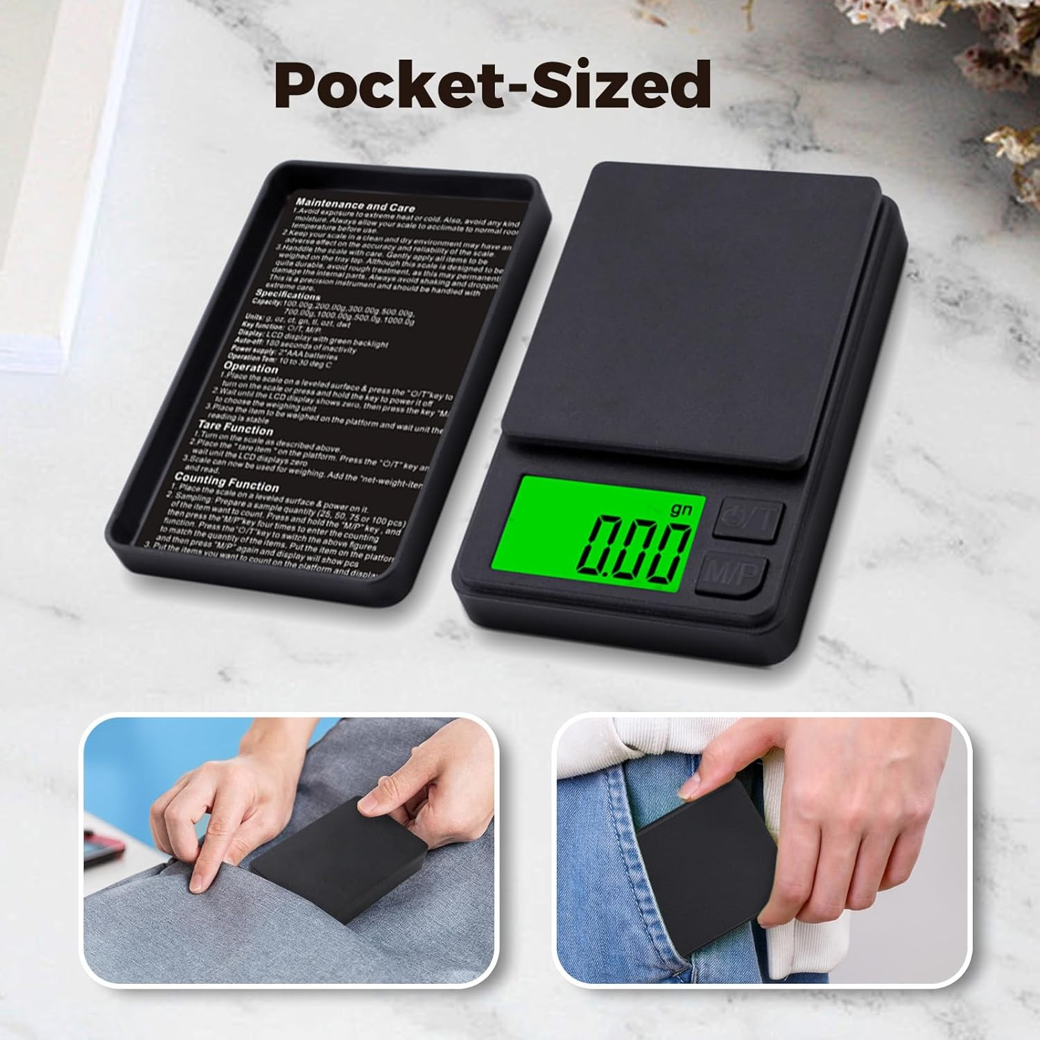 Coffee Scale with Timer, 0.1G Precision Digital Kitchen Scale, Caffobiz Compact Espresso Scale for Coffee Brewing, Compact Pocket Design, Large LCD Display