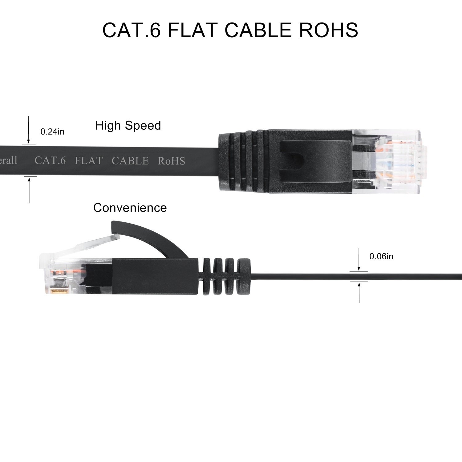 Cat6 Ethernet Cable 1M 2M 3Meter 5M 7M 10M 15M 20M 30M 45M 50M Flat Network Internet Cord with Clip (1Meter/ Black) image number 3