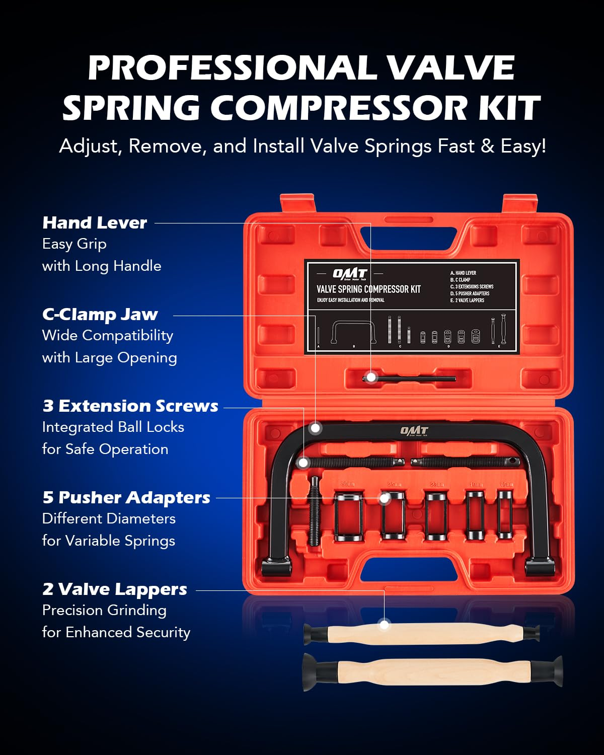 Orionmotortech 10Pcs Solid Valve Spring Compressor, Auto Compression Clamp Tool Service Kit for Motorcycle, ATV, Car, Small Engine Vehicle Equipment - Blue image number 5
