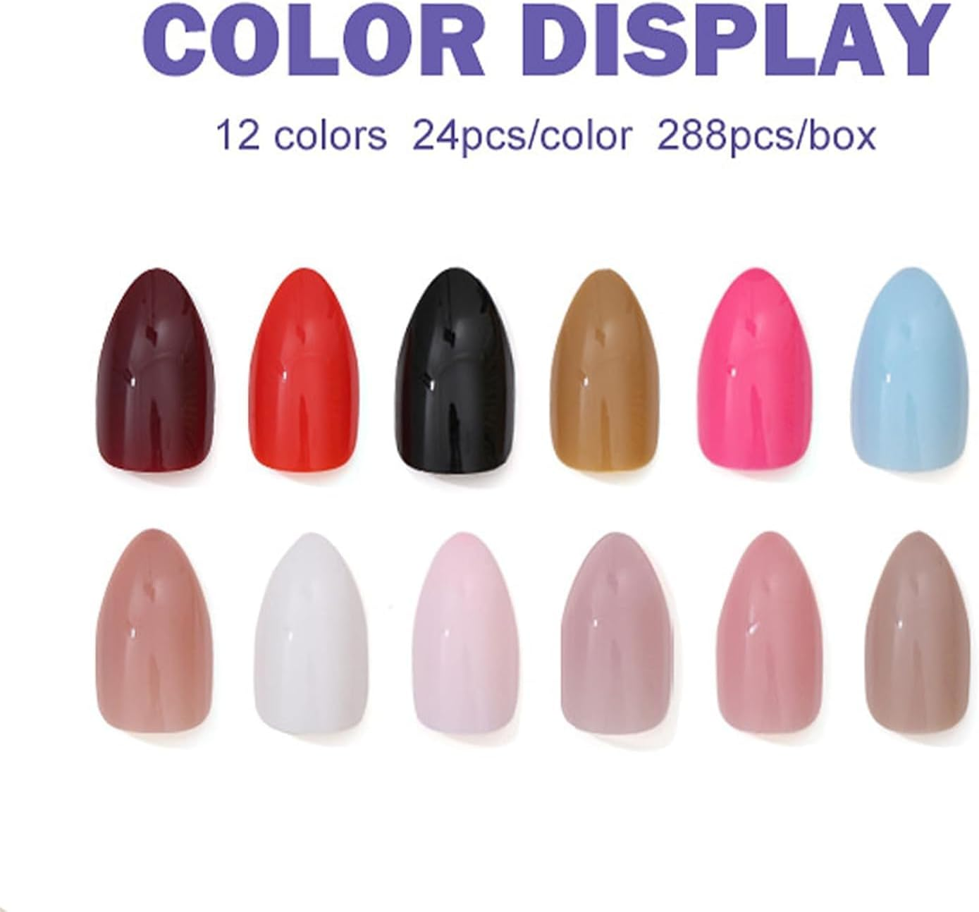 Press on Nails, 12 Colors 288PCS Medium Almond False Nails with 24 Sizes, Full Cover Press on Nails for Women, Lightweight Matte Natural Fake Nails for Nail Art Design (Almond) image number 5