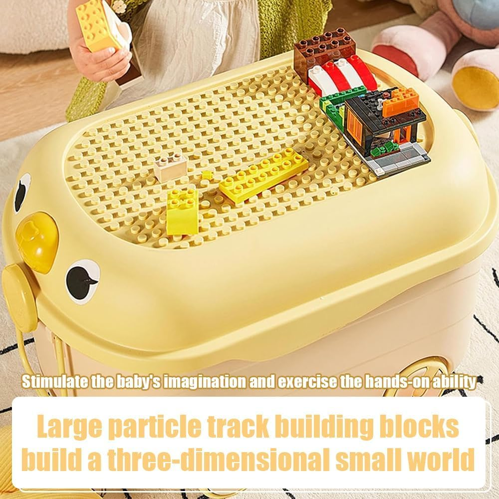 Cartoon Duck Toy Storage Box with Wheels and Lid, Large Rolling Organizer Bin for Clothes, Snacks, Cute Duck-Shaped Storage Chest with Handle for Playroom, Bedroom (43X63.5X36Cm) image number 6