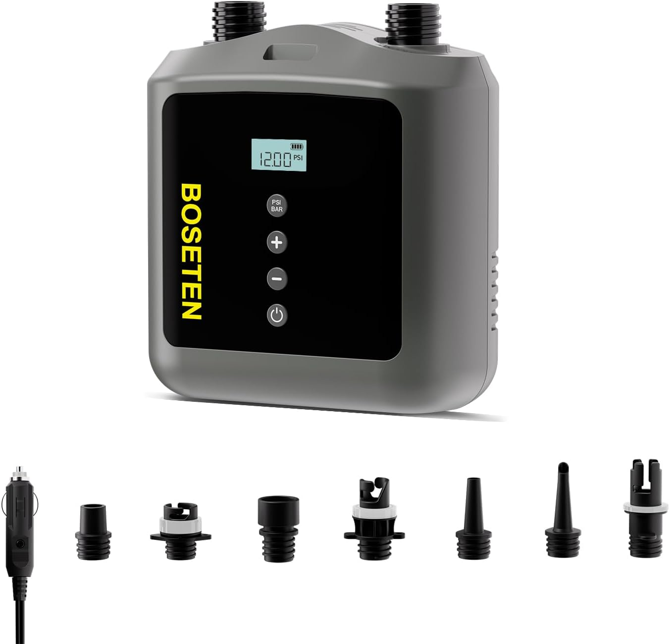 BOSETEN Paddle Board Pump, SUP Electric Air Pump, Deflation Function,Auto-Off,12V DC Car Connectorfor Inflatable Stand up Paddle Board, Kayaks, Boats, Inflators, Paddleboards image number 1