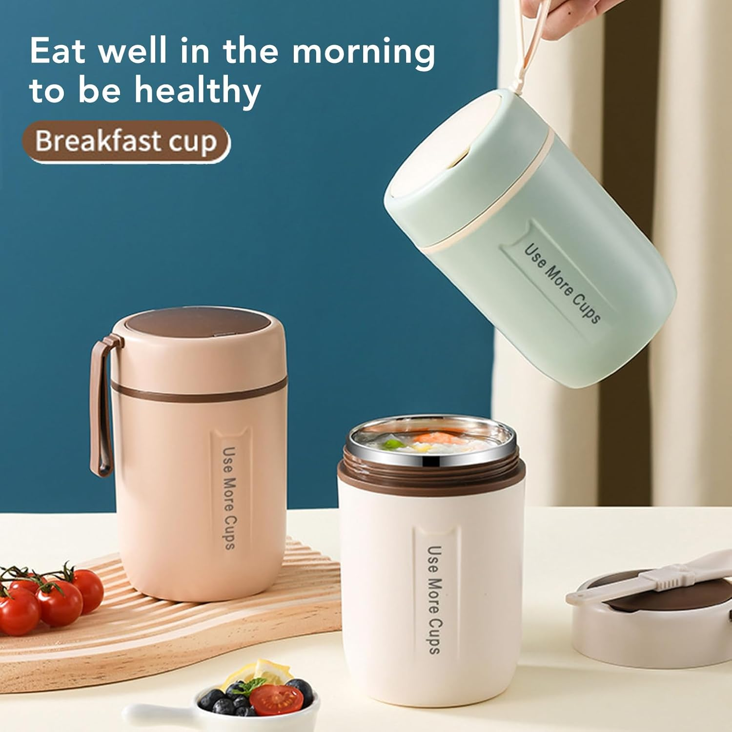 Insulated Food Jar, 600Ml Stainless Steel Soup Thermo Leakproof Insulated Food Container Portable Vacuum Insulated Kids Food Jar with Folding Spoon for School Office Picnic image number 4