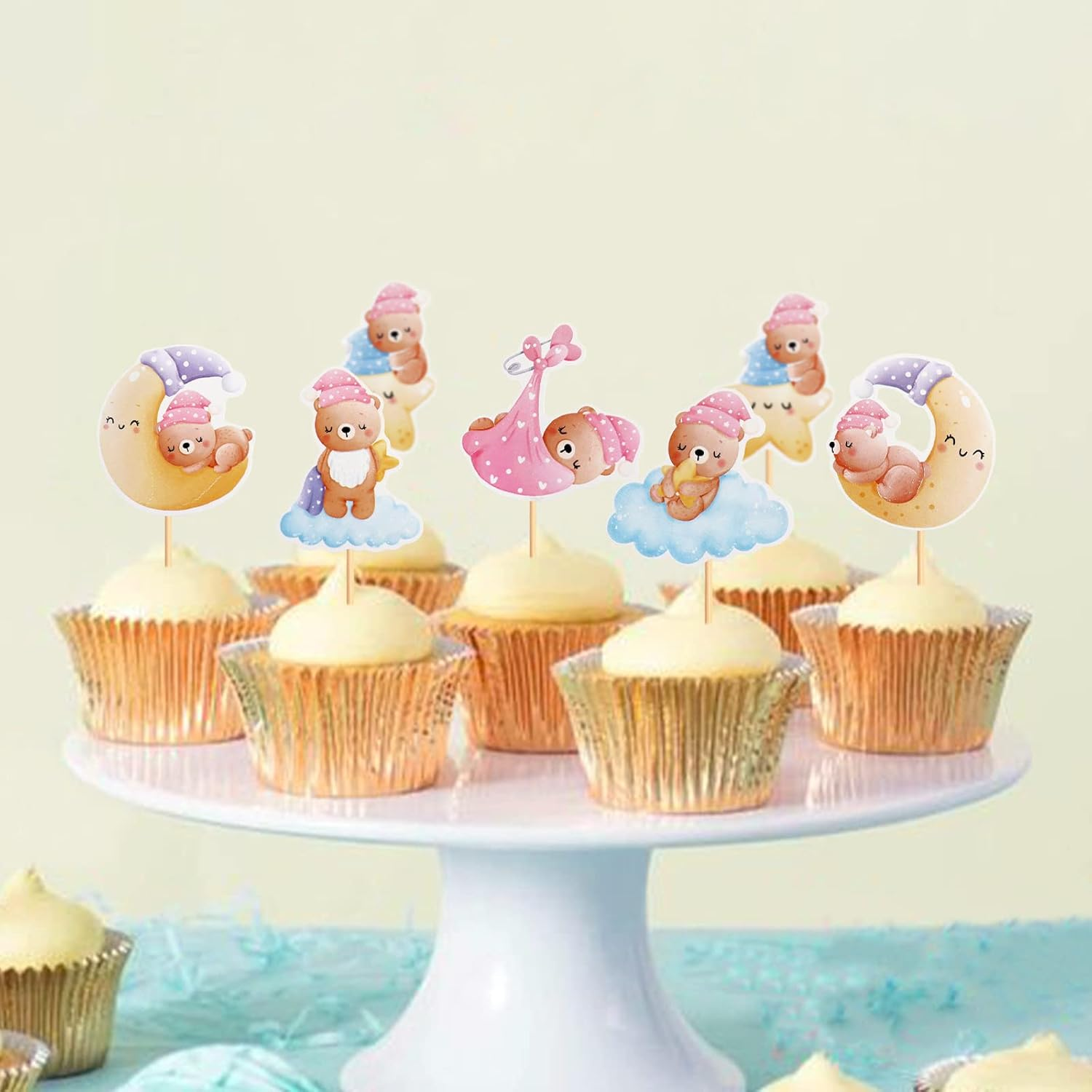 24 Pack Bear Baby Shower Decorations Bear Cupcake Toppers Gender Reveal Baby Girl Kids Birthday Bear Theme Birthday Party Cake Decorations Supplies Pink image number 1