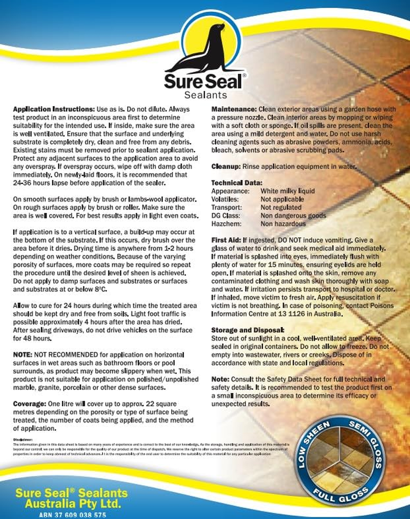 Sure Seal EZYAS 123 Water-Based Sealer, Stone Sealer for Outdoor Surfaces, Variable Sheen, Full Gloss Finish image number 2