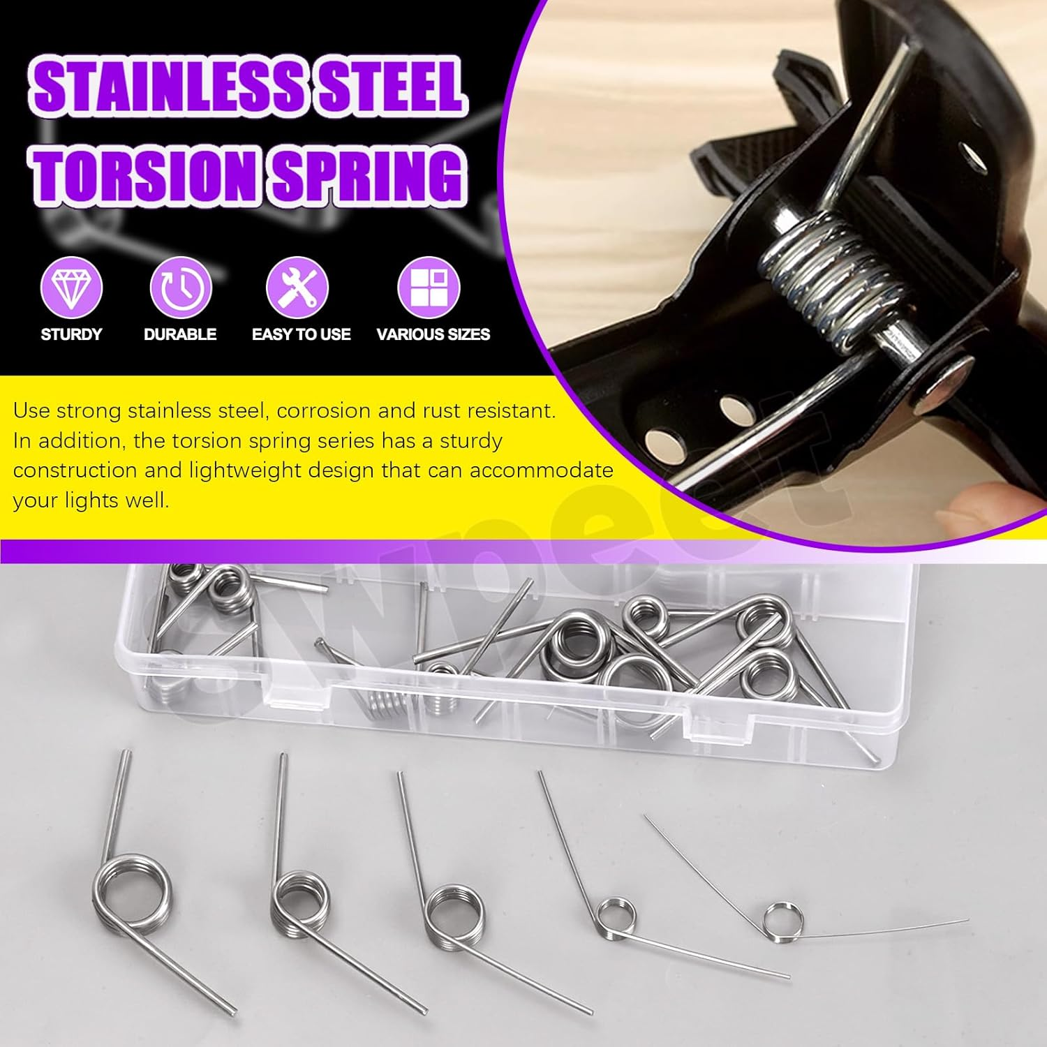 Swpeet 45Pcs 15 Sizes 45/90/120 Degree Stainless Steel Torsional Springs Assortment Kit, Mechanical Small Torsion Spring for Home Repair Woodworking DIY Project image number 4