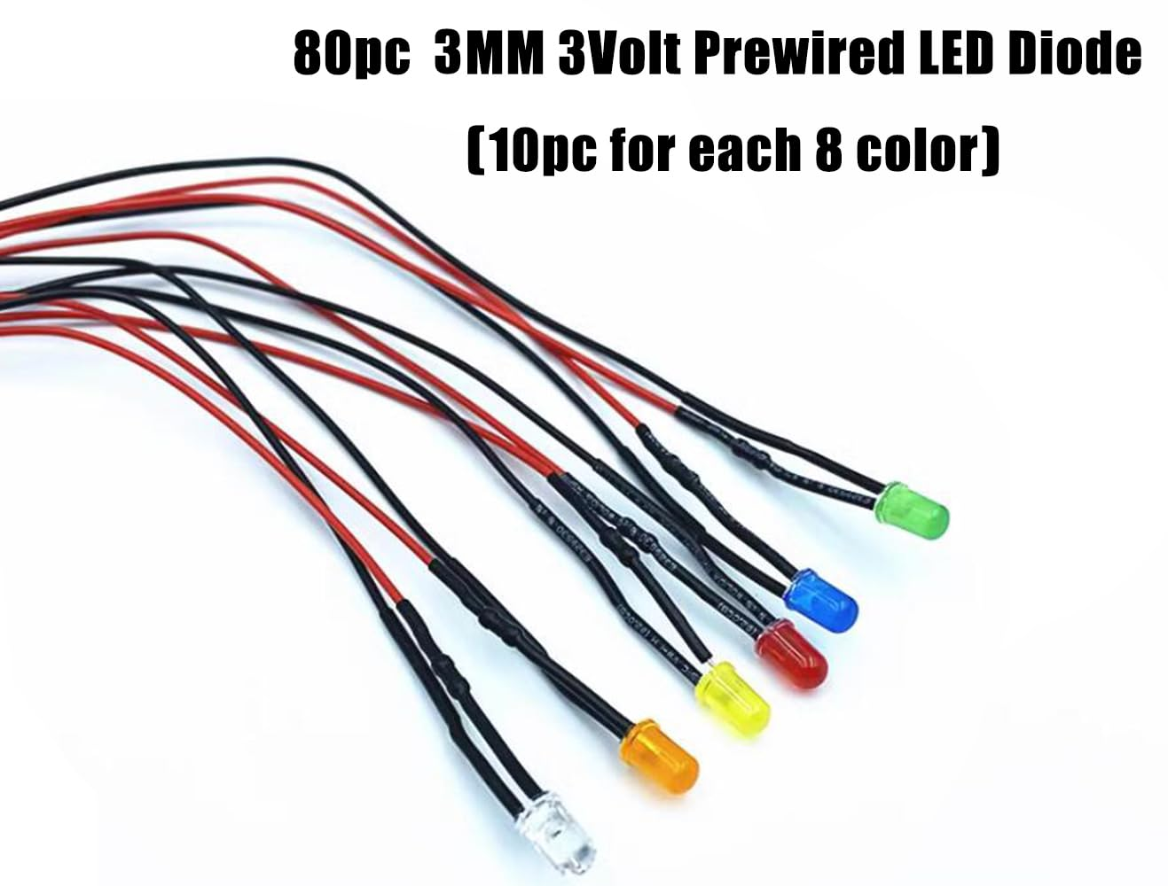 80Pcs 3MM 3Volt LED Lights Kit Emitting Diodes Pre Wired LED Lights Diodes 8 Colors with 80Pcs 3Mm Plastic Holders Panel Mount Black image number 2