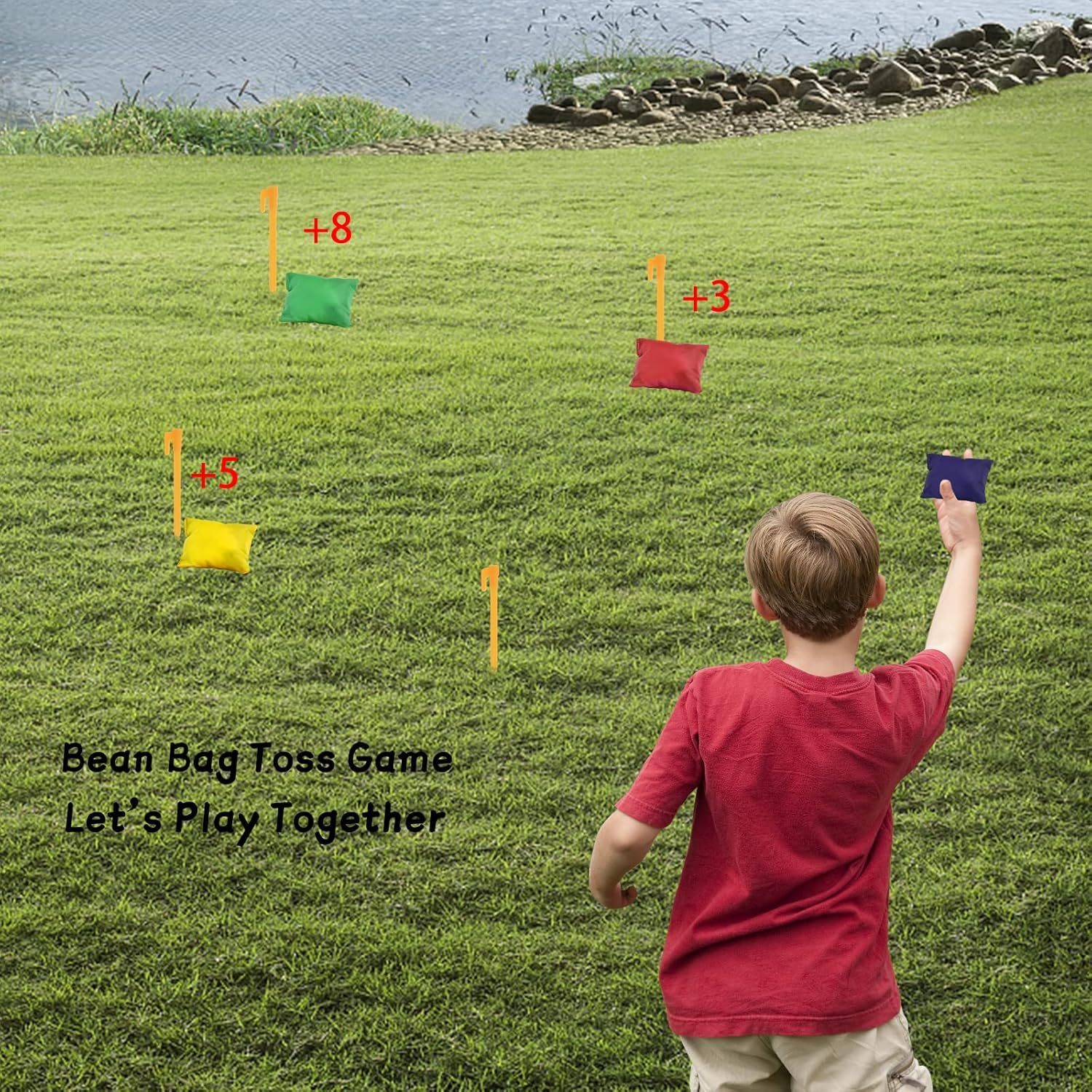 GOLDGE 28 Piece Outdoor Games Kit for Kids, Includes Potato Sack Race Bags, Bean Bag Toss, 3 Legged Race Bands, Egg Spoon Relay, for Easter & Birthday Parties image number 5