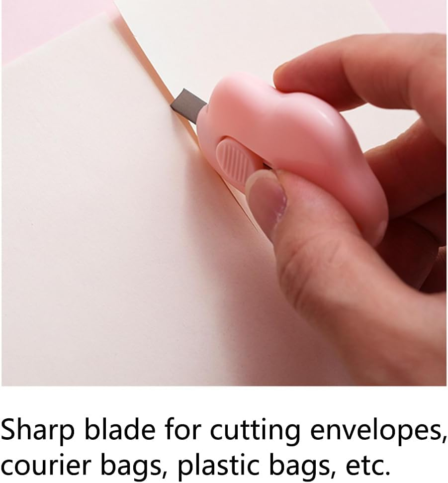 Small Box Cutter, 6 Pcs Cloud Shape Mini Safety Blade Box Opener, Retractable Utility Knife for Card, Parcels and Wrapping Paper (Pink+Blue+White)