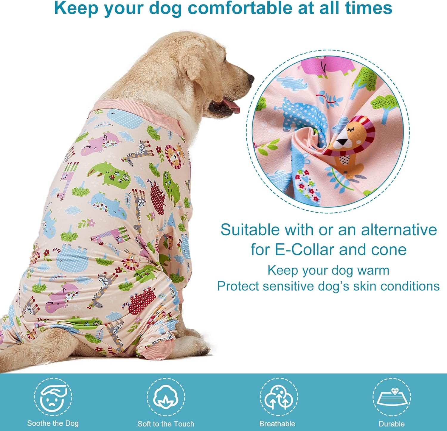 Lovinpet Large Dog Clothes: Pajamas for Large Dogs, Slim Fit/Lightweight Pullover Dog Pj'S, Full Coverage/Animals Allover Pink Print/Pet Pajamas/Xl image number 4