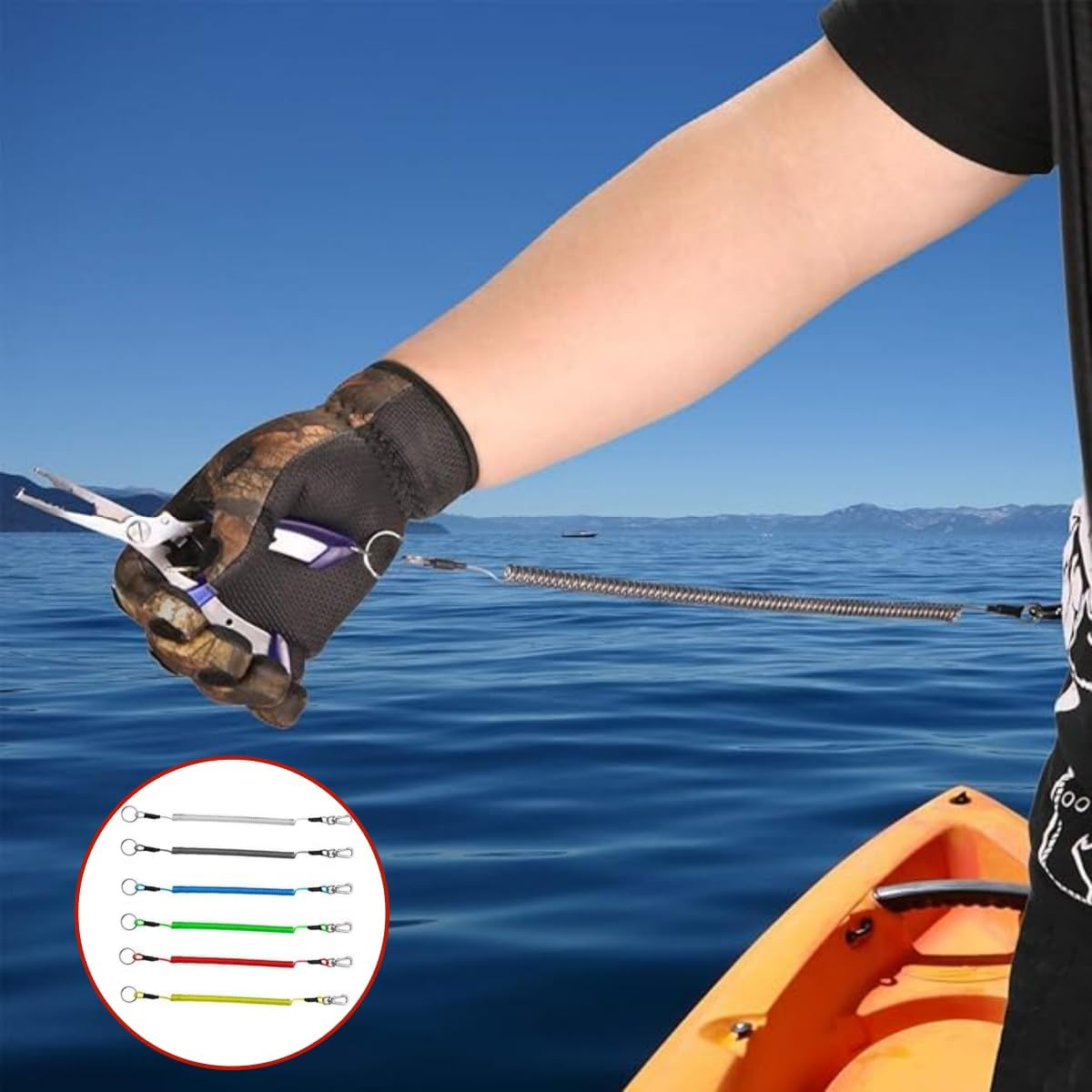 6PCS Coiled Fishing Tools Lanyard Retractable Safty Tethers，Safety Rope,Fishing Lanyards Boating Ropes，Lobster 47.2 Inches Max Stretch image number 1