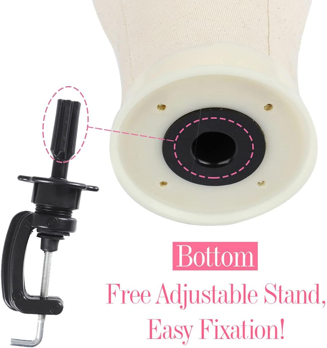 Leeven 21"-24" Poly Canvas Block Head Professional Mannequin Canvas Head for Making, Drying,Styling Wigs with Table Clamp Stand 22 Inch image number 4