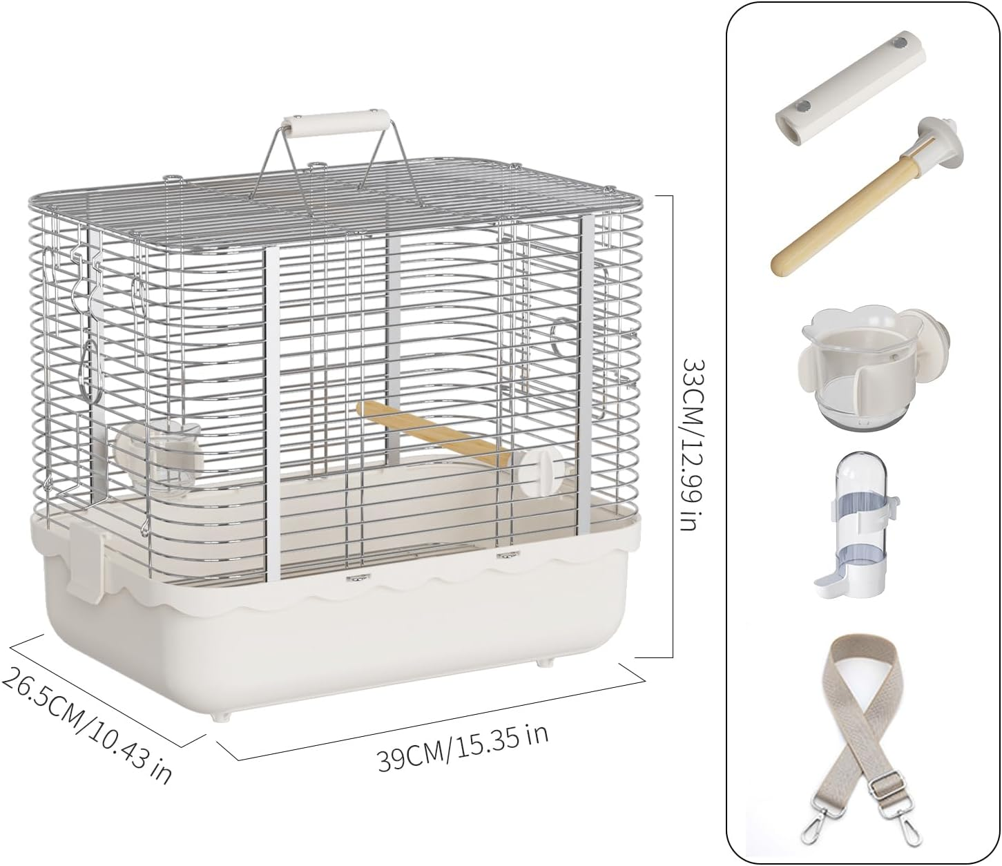 Bird Carrier Travel Cage, Durable Portable Stainless Steel Birdcage with Bird Perch & Feeding Bowl for Parrots Canaries Budgies Lovebirds Conures Cockatiels (Large White) image number 3