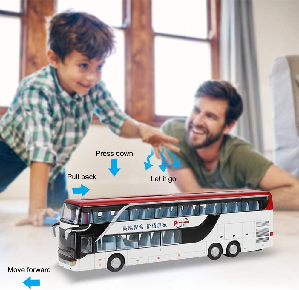 Electric Alloy Bus Toy Double-Decker Bus Toy, Kids Car Model Toy, Vehicles Toy Girls for Boys(White Red) image number 6