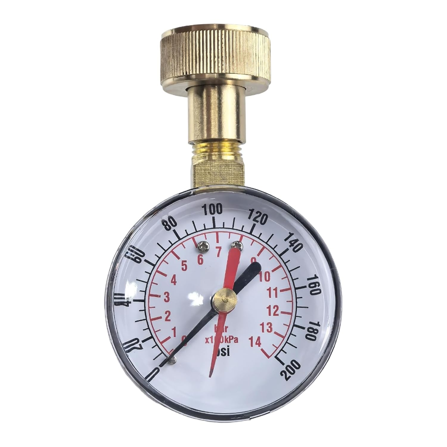 Universal Water Pressure Test Gauge, 0-200Psi 0-14Bar 3/4&rdquo; Radial Water Steam Gas Pressure Test Gauge Metal Hose Bib Gauge for Home Garden