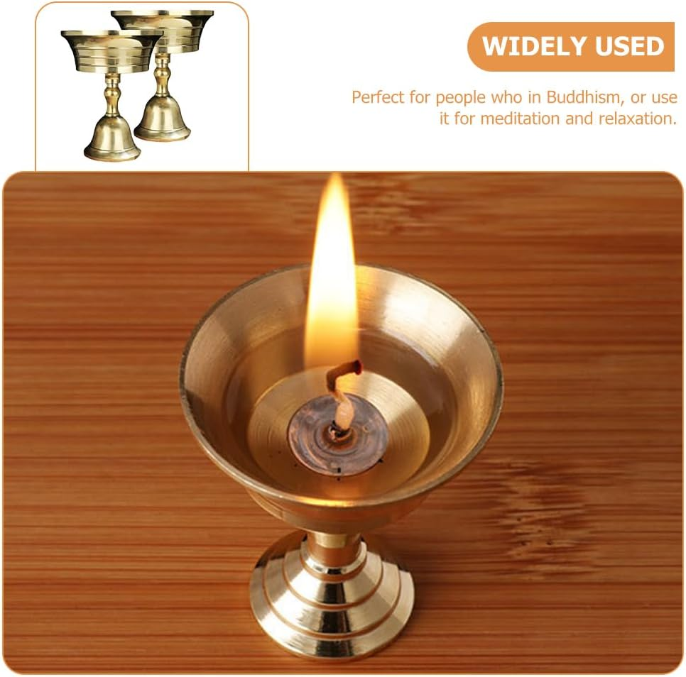 Luxshiny 2Pcs Ghee Lamp Butter Lamp Holder Buddhist Candlestick Votive Tealight Holder Brass Oil Lamp Candle Holder Votive Tealight Candle Stand for Buddhist Altar Supplies Gold 6Cm