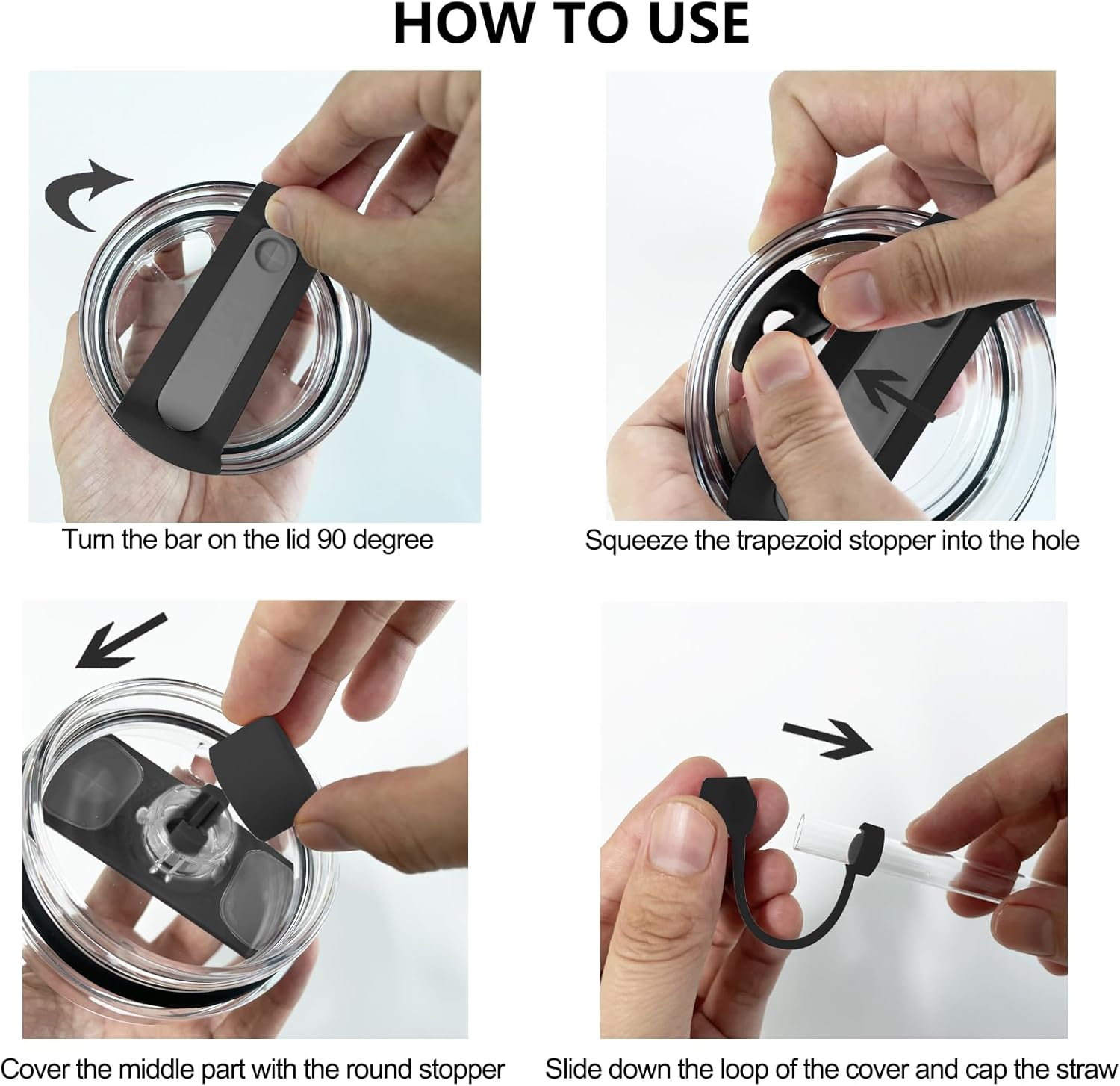 Silicone Spill Stopper Set Compatible with Stanley Cup 2.0 30Oz & 40Oz with Straw Cover (Set of 2, Black) - Azure image number 3