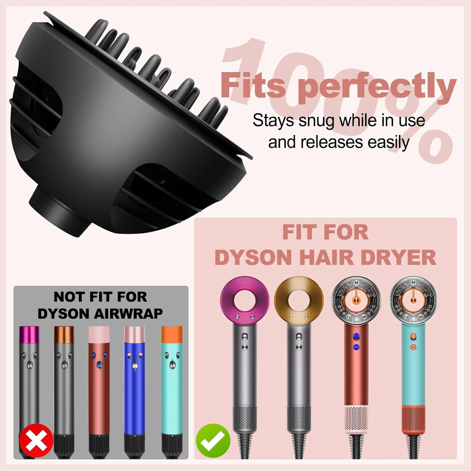 PUREGUST Wave Curl Diffuser for Dyson Hair Dryer Attachment, Dome or Diffuse Modes for Dyson Supersonic, for Nural HD16 HD15 HD12 HD08 HD04 HD03 HD02 to Enhance Curl and Control Wavy image number 3