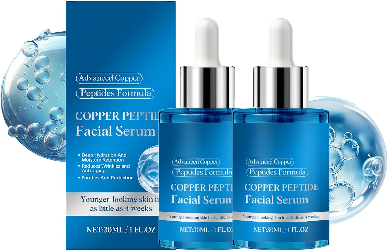 Ghk-Cu Copper Peptide Serum, Anti-Aging Face Serum with Hyaluronic Acid, Collagen, Firming & Hydrating for Smoother-Looking Skin, Fine Lines & Firmness, Fast-Absorbing