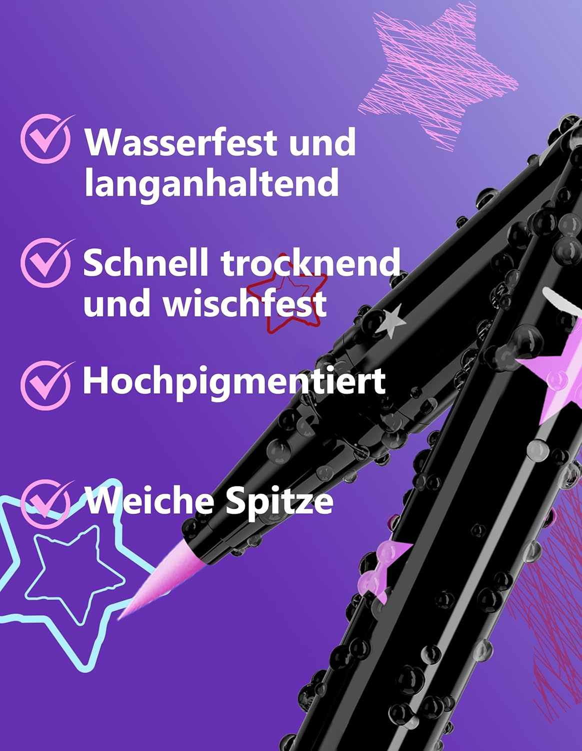 Erinde Pink Liquid Eyeliner, Waterproof & Smudge-Proof, Quick-Drying and Long-Lasting, Highly Pigmented for Precise Eyeliners, Multiuse Eyeliner Pen for Halloween, Carnival & Cosplay, Vegan #06 image number 5