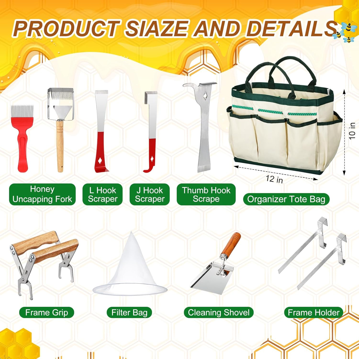 30 Pcs Beekeeping Supplies Beehive Equipment Beekeeping Starter Kit Bee Keeper Supplies All with Jacket Beehive Kit Bee Smoker Uncapping Tool for Beginners Professional Beekeepers(Large) image number 3