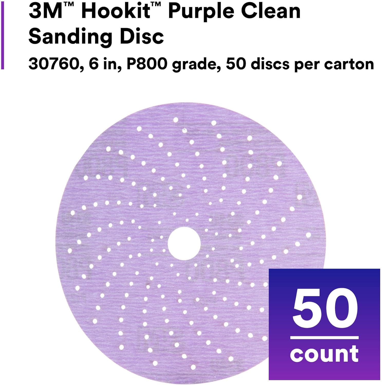3M 30760 Hookit 334U Purple 6" P800 Grit Clean Sanding Disc