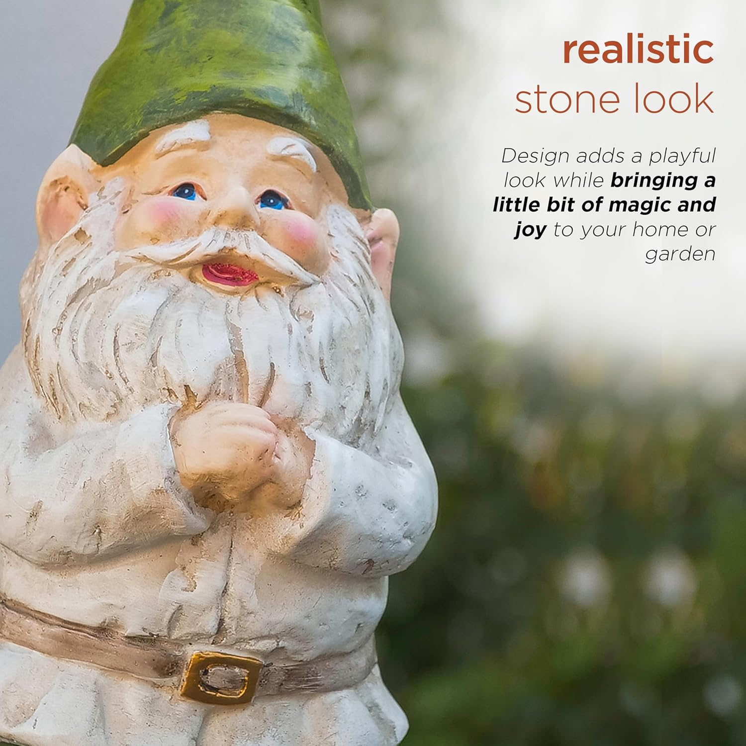 Alpine Corporation - 12" Tall Outdoor Garden Gnome Yard Statue Decoration &ndash; Playful Resin Gnome with Earthtone Colors - Durable, Weatherproof Lawn Sculpture for Patio, Deck, Yard image number 1