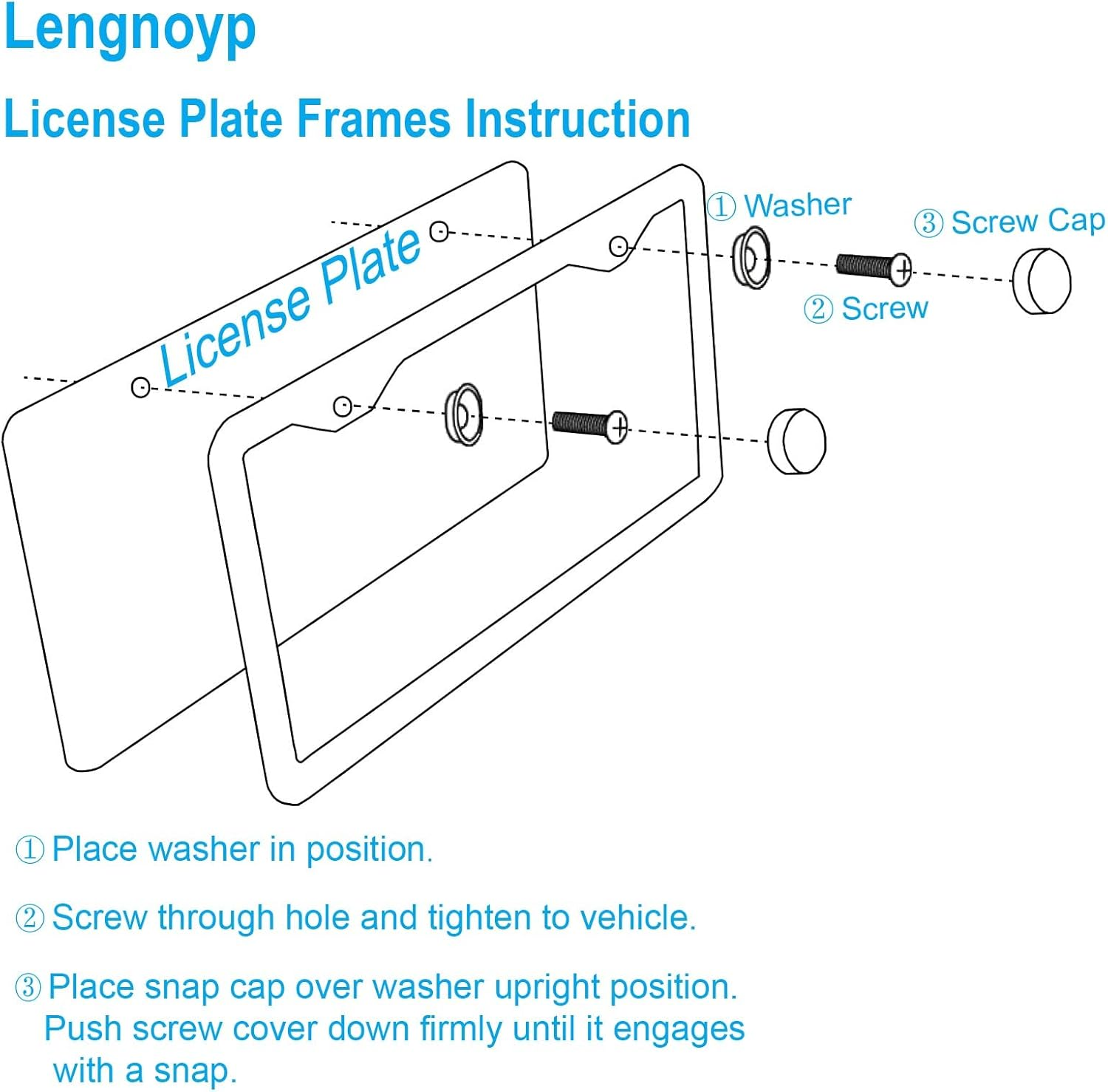 Solid Silver License Plate Frames 2 Pack, 2 Holes Rust-Proof License Plate Holder, Universal Car Stainless Steel License Plate Frame for Women & Man (Screws & Chrome Caps) by Lengnoyp
