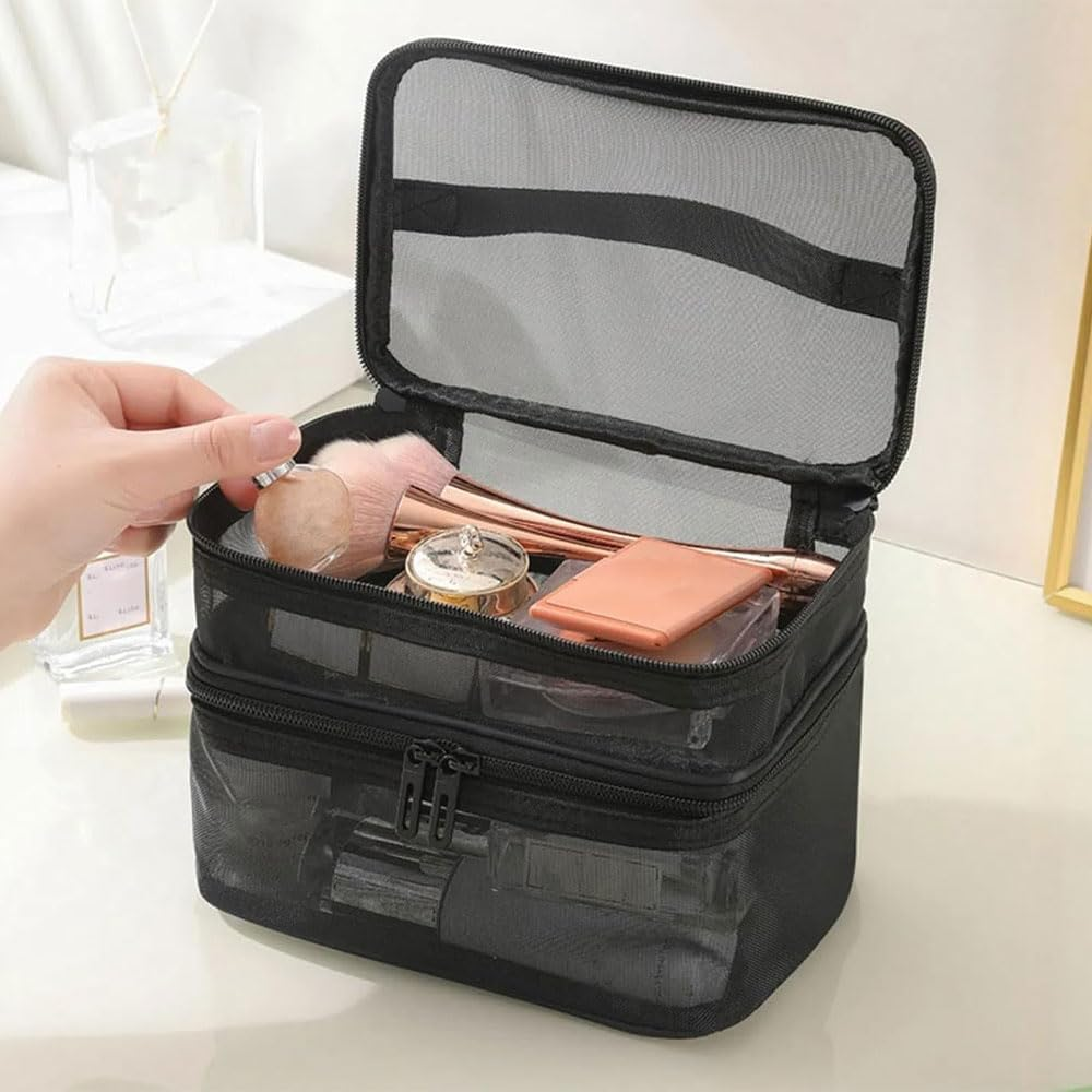 RUTREZOGO 3 Pack Mesh Makeup Bags, Zippered Cosmetic Organizer Pouches Set (Small, Medium, Large), Black Travel Toiletry Makeup Purses for Daily Use, Accessories & Stationery Storage image number 4