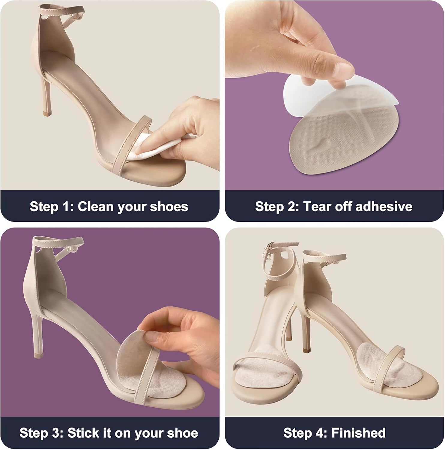 4 Pairs Heel Cushion Inserts and Metatarsal Pads, 2 Pairs Heel Grips and 2 Pairs Ball of Foot Cushions, Blister Prevention for Too Big Shoes，Heel Protectors for All Dimensions Shoes image number 4