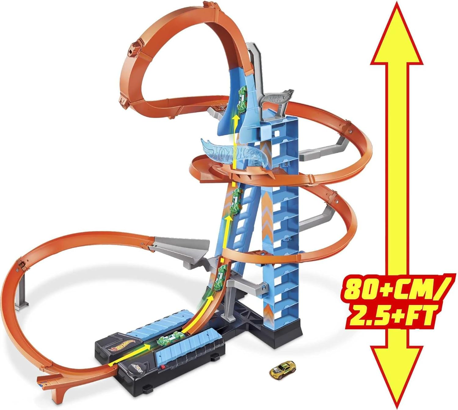 Hot Wheels Sky Crash Tower Track Set, 2.5+ Ft / 83 Cm High with Motorized Booster, Orange Track & 1 Hot Wheels Vehicle, Race Multiple Cars, Kids 5 to 10 Years Old & Up image number 5