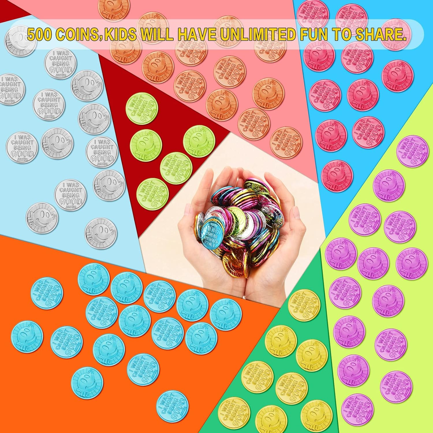 Jerify 500 Pcs Behavior Tokens for Kids Plastic Coins I Was Caught Being Good Incentive Fake Kindness Coins Colored Behavior Coin Pretend Coin for Kids Reward Party Play Counting (Smile Face) image number 4