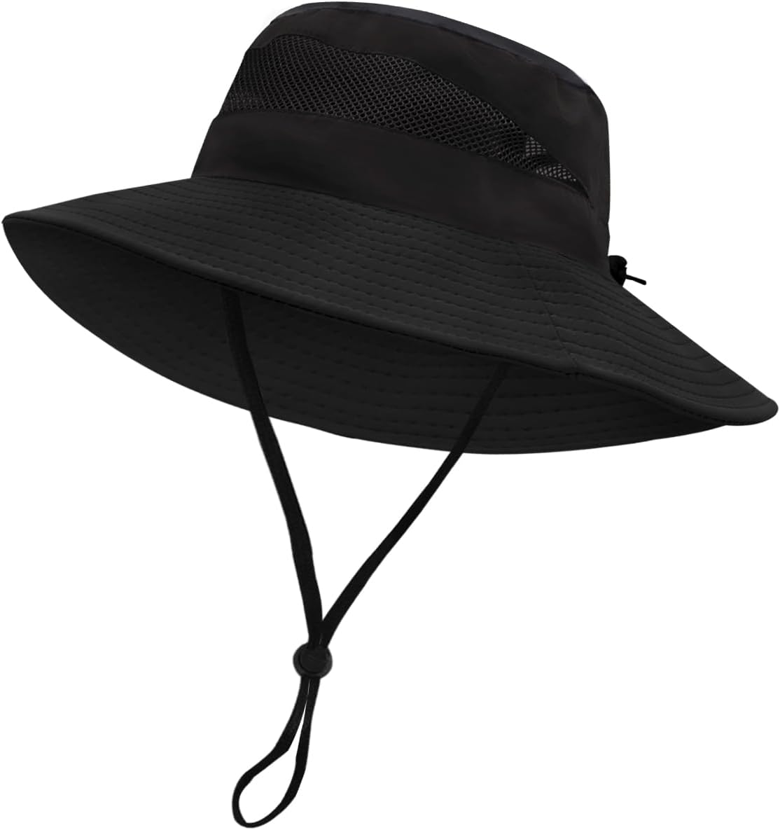 LJCZKA Wide Brim Sun Hat for Men Women,Unisex Waterproof Packable Bucket Hat with Chin Strap,Breathable Mesh Bucket Hat with Criss Cross Ponytail Hole