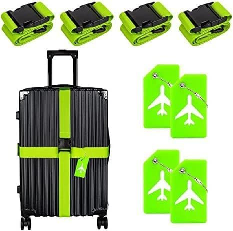 4 Pack Luggage Straps for Suitcases TSA Approved & Suitcase Identifiers Unique Luggage Tags and Straps Set, Adjustable Suitcase Belt Straps with Buckles to Keep Suitcase Secure While Traveling (Green) image number 5